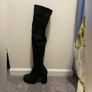 Thigh high suede platform boots